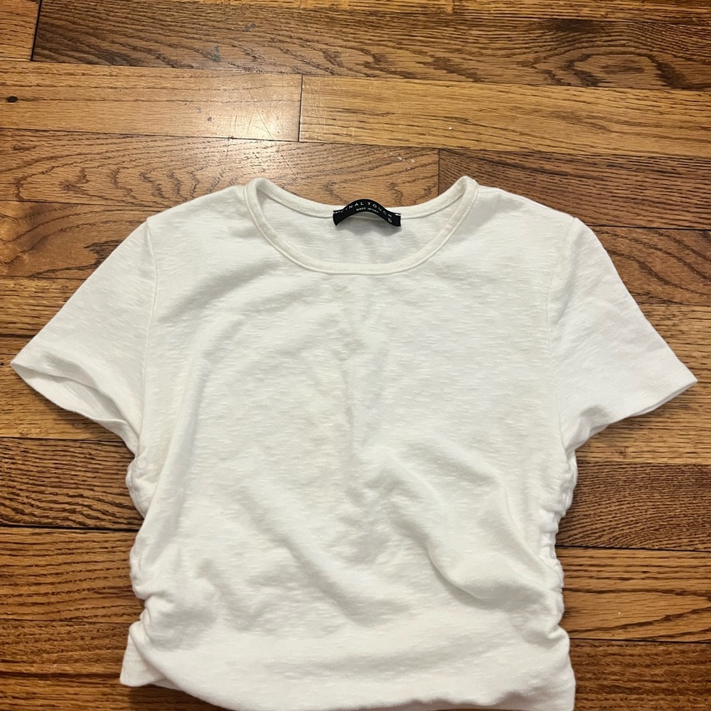 Final Touch White Ruched Short Sleeve T-Shirt